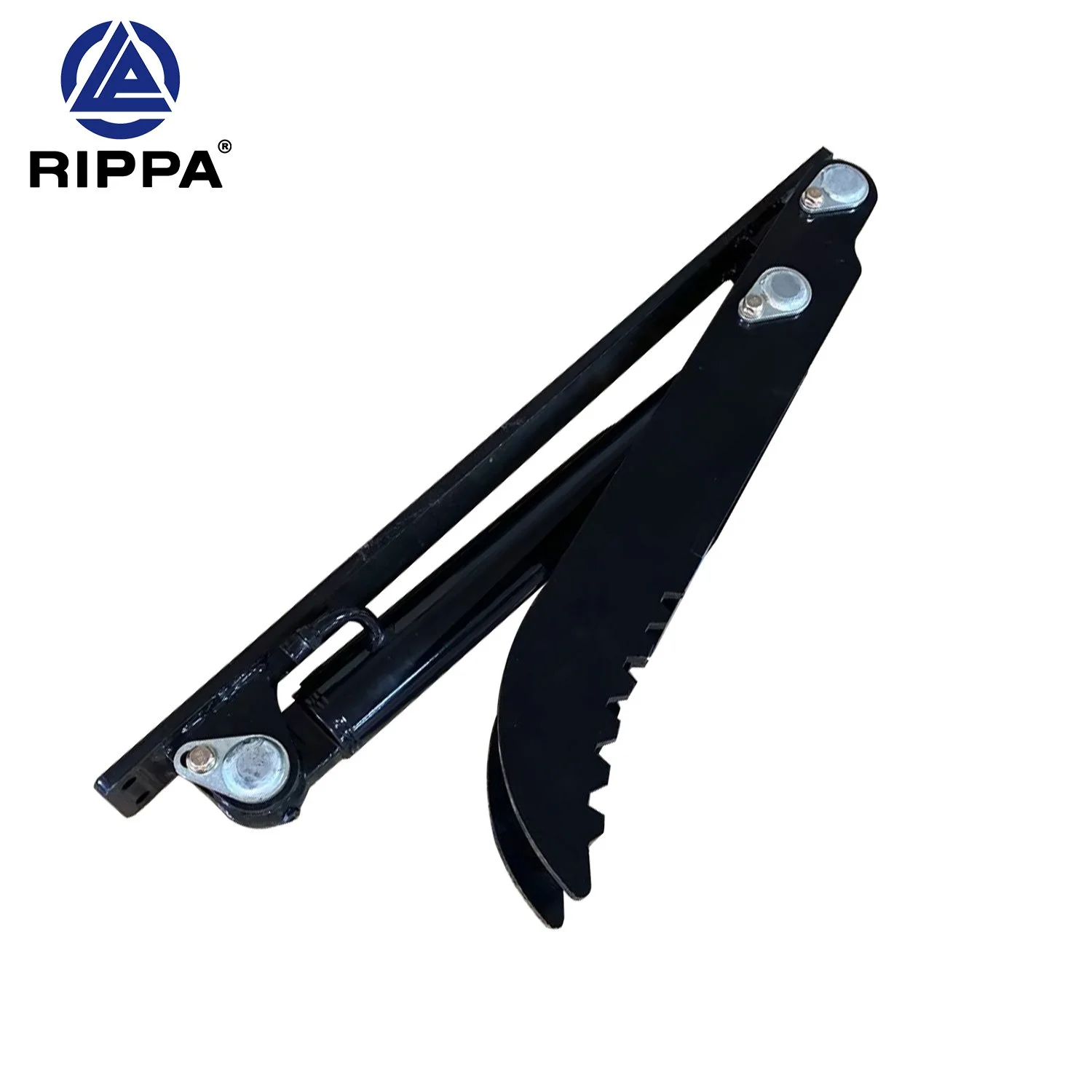Black hydraulic cutters with serrated blades and metal joints, used for cutting metal or other hard materials.