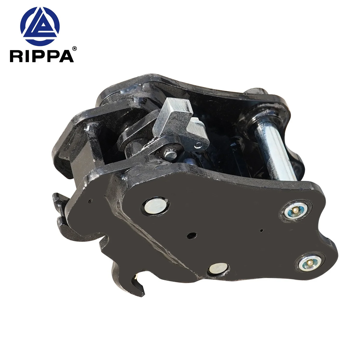 A mechanical device, possibly part of machinery or equipment, mounted on a black metal plate with bolts. The device includes a metal rod and various components, with the background being plain white. The logo 'RIPPA' with a stylized blue emblem is in the upper left corner.