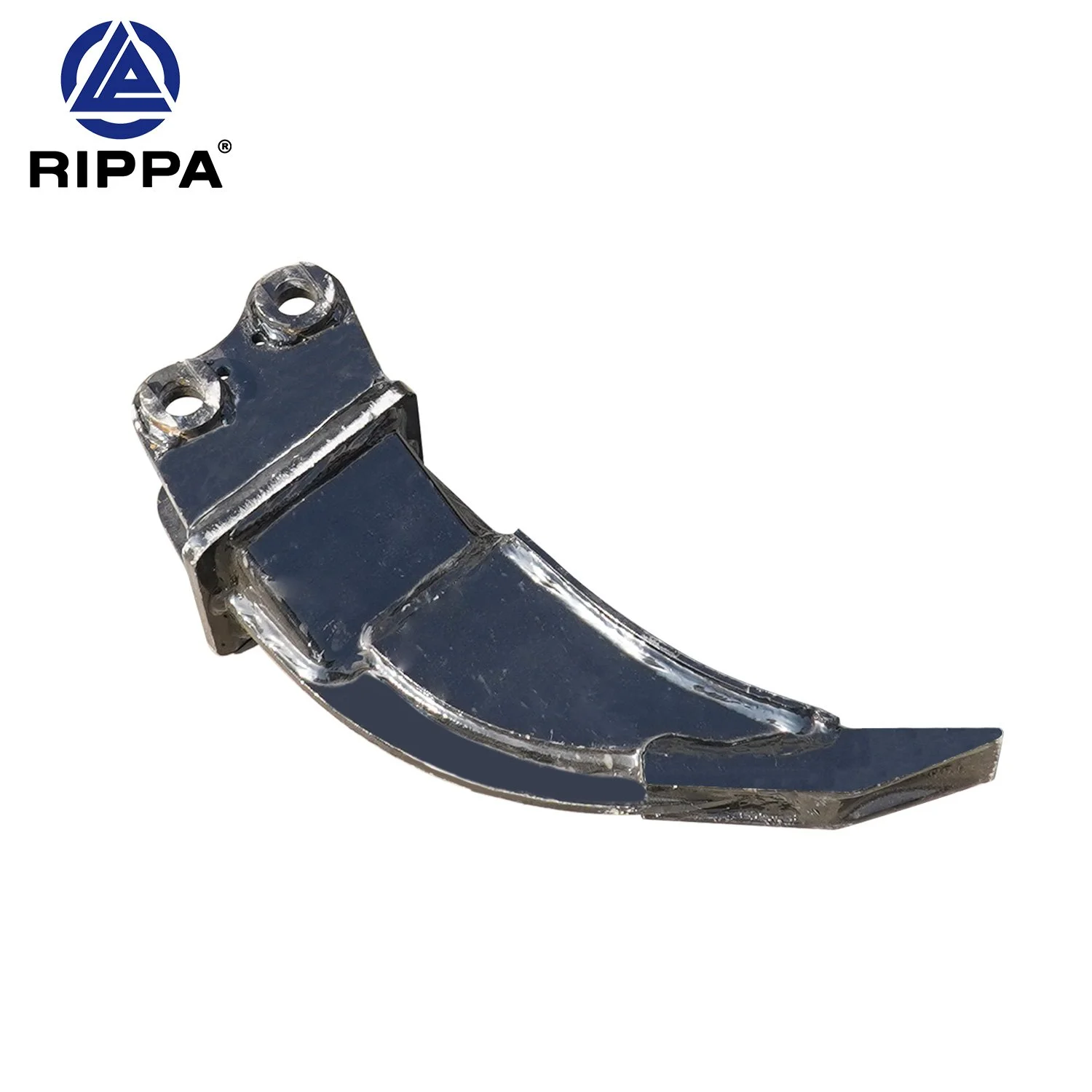 A shiny metal drip pan for a barbecue grill, branded with the Rippa logo in the top left corner.