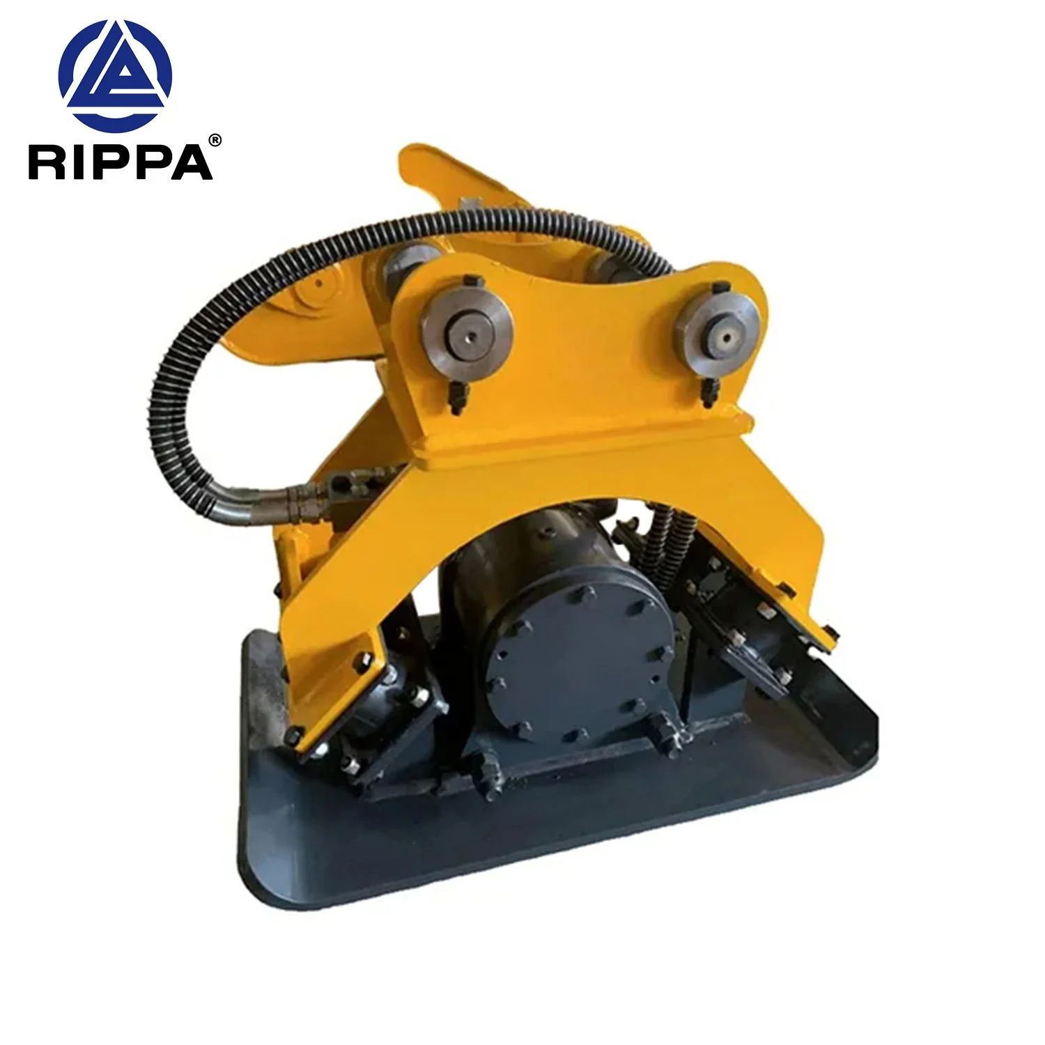 A yellow industrial robotic device with a black base and wiring, used for automation or manufacturing tasks.